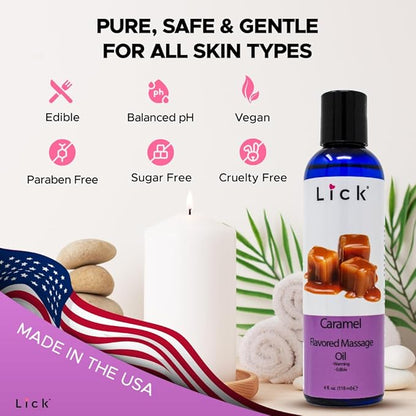 Caramel Flavored Massage Oil for Massage Therapy - Relaxing Muscle Massage for Men and Women with Natural Vitamin e Oil with Aromatherapy Oils for Skin use - Essential moisturizing Body Oils 4 oz