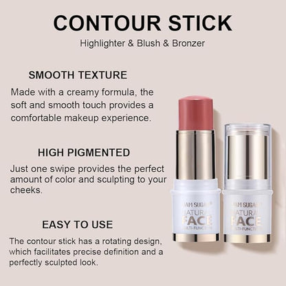 Contour Stick Makeup Kit,3Pcs Bronzer Blush Highlighter Stick Fair (#01,04,07)