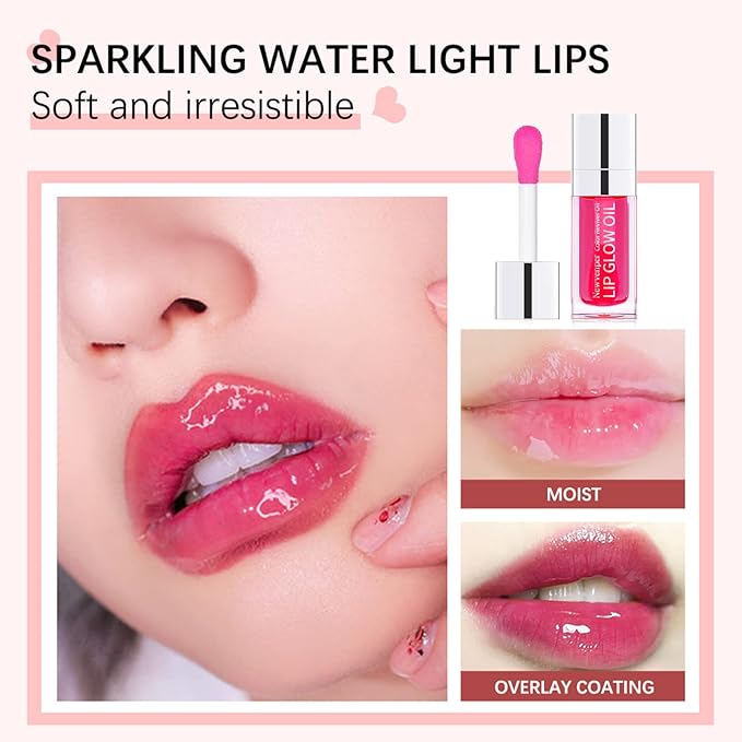 Hydrating Lip Glow Oil Long Lasting Plumping Lip Gloss Clear Lip Gloss Moisturizing Lip Oil Repairing Lip Lines and Prevents Dry Cracked for Lip Care and Dry Lips CHERRY