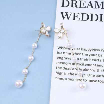 Vintage Butterfly Pearl Drop Earrings Gold Pearl Chain