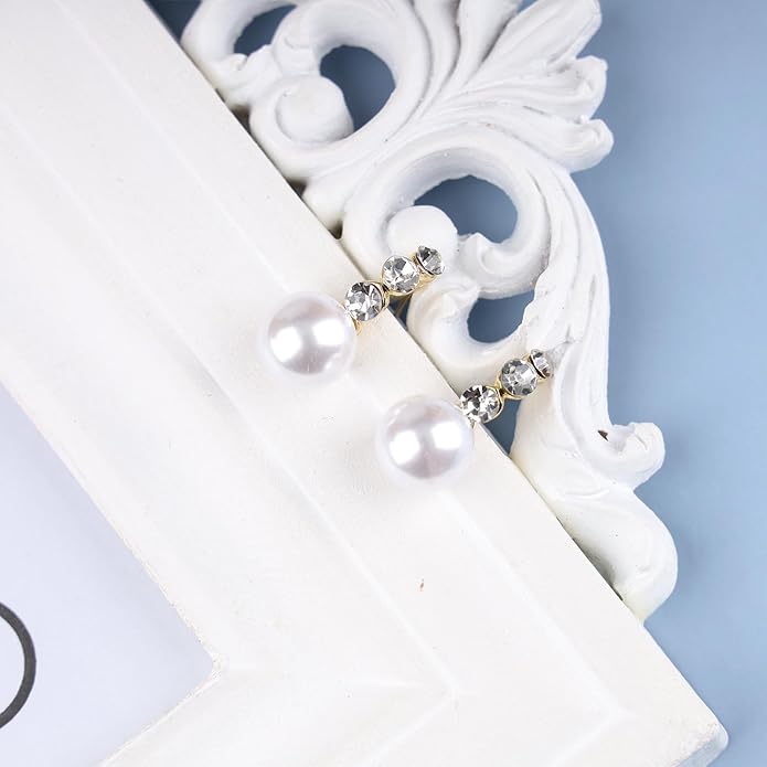 Vintage Rhinestone Pearl Drop Earrings Gold