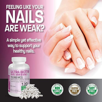Bronson Hair, Skin & Nails with Biotin Extra Strength Vitamin Supplement for Women + Ultra Biotin 10,000 Mcg