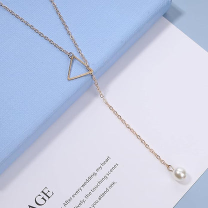 Boho Pearl Triangle Necklace Gold Y
