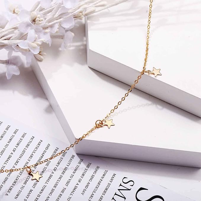 Boho Star Choker Necklace Gold Dangle