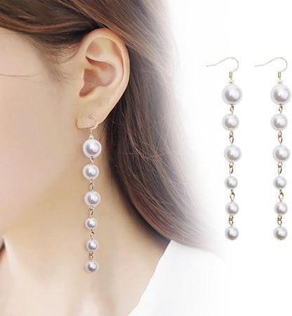 Boho Long Pearl Drop Earrings Vintage
