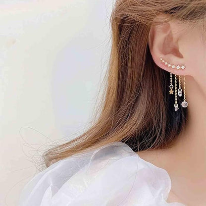 Boho Star Ear Jacket Earrings Gold Cz Star