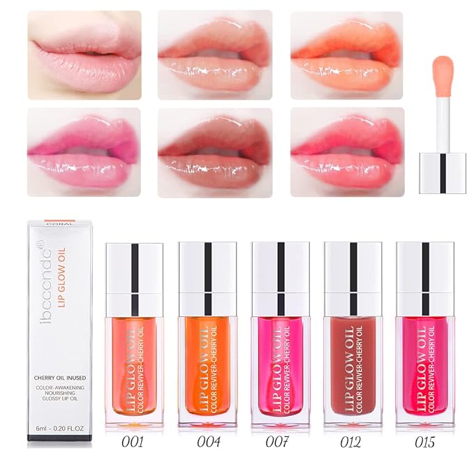 Hydrating Lip Glow Oil, Moisturizing Lip Gloss, Plumping Lip Oil, Non-Sticky Long Lasting Lip Oil Gloss, Transparent Lip Oil Tinted, Reduce lip lines (Pink(#001))