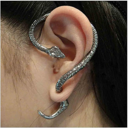 Punk Snake Cuff Earrings Silver Snake