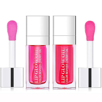 2 Set Lip Oil Hydrating Tinted Lip Balm, Plump Lip Gloss Lip Care Transparent Toot Lip Oil Tinted, Fresh Texture & Non-sticky, Nourishing Repairing Lightening Lip Lines Lip Care Products (Raspberry / Cherry)
