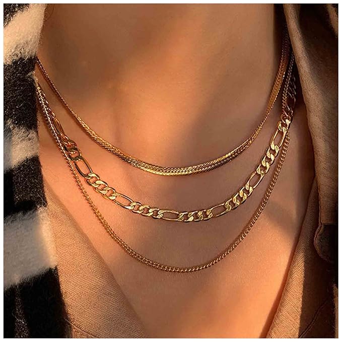 Punk Layered Figaro Chain Necklace Gold