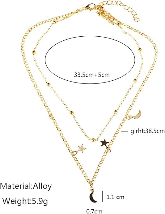 Boho Star Moon Necklace Choker Gold