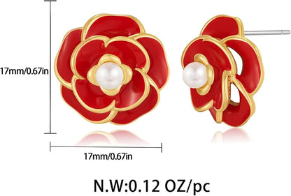 CLASSYZINT Gold/White/Red/Black Flower Stud Earrings