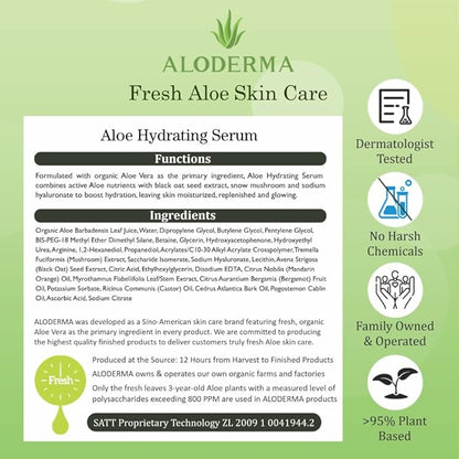 Aloderma Hydrating Aloe Face Serum Made with 69% Organic Aloe Vera - Deep Moisturizing Lightweight Aloe Vera Facial Serum with Hyaluronic Acid for Flawless Skin - Nourishing Serum for Face - 1.7oz