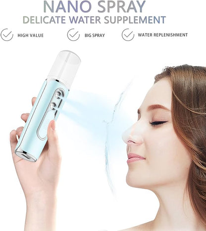 Nano Facial Mister, Cool Mist Face Steamer with 2 Spray Nozzle, USB Rechargeable, Visual Water Tank, Nano Mister for Eyelash Extensions, Skin Care, Daily Makeup, Deep Hydrating-Blue