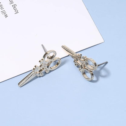Punk Scissors Stud Earrings Gold Barber
