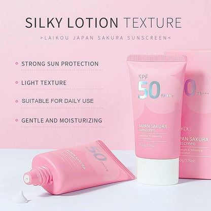 Japan Sakura Sun Cream SPF 50, Sunscreen For Face SPF 50 Sun Protection Over Makeup, SPF 50 Face Moisturiser Non-Greasy + Lightweight