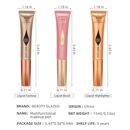 Liquid Contour+Highlighter Blush Stick+Liquid Blush Stick, Smooth Creamy (Contour+Blush#01+Highlighter #01)