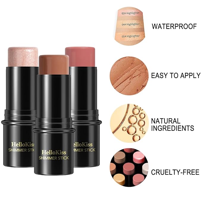 3pcs Face Contour Stick, Highlighter Stick Blush Stick Teen Girls