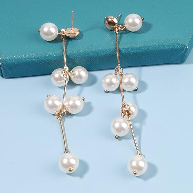Boho Pearl Tassel Earrings Gold Drop