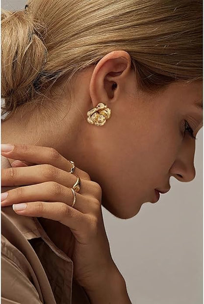 CLASSYZINT Gold/White/Red/Black Flower Stud Earrings