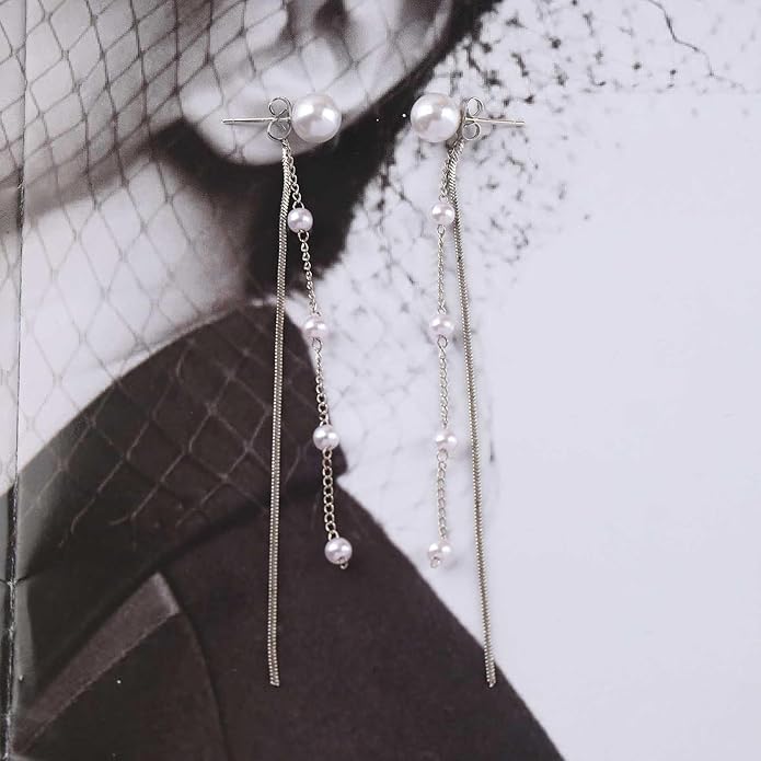 Vintage Pearl Dangle Earrings Long Pearl