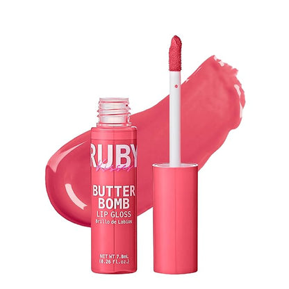 Ruby Kisses Lip Gloss Butter Bomb Gloss Non-Sticky Lip Gloss Vitamin E Natural Nude Lip Makeup - 7.8mL (0.26 US fl.oz) (Bubble Pop)