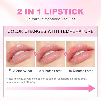 BINGBRUSH Clear Crystal Color Changing PH Lipstick,Rich in Vitamin E for All-Day Moisture,Gold Foil Long Lasting Moisturizer Waterproof Discoloration (01#)