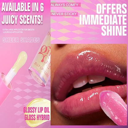 Jelly Glow Lip Oil Gloss, Long-Lasting Hydrating Non-Sticky Glow