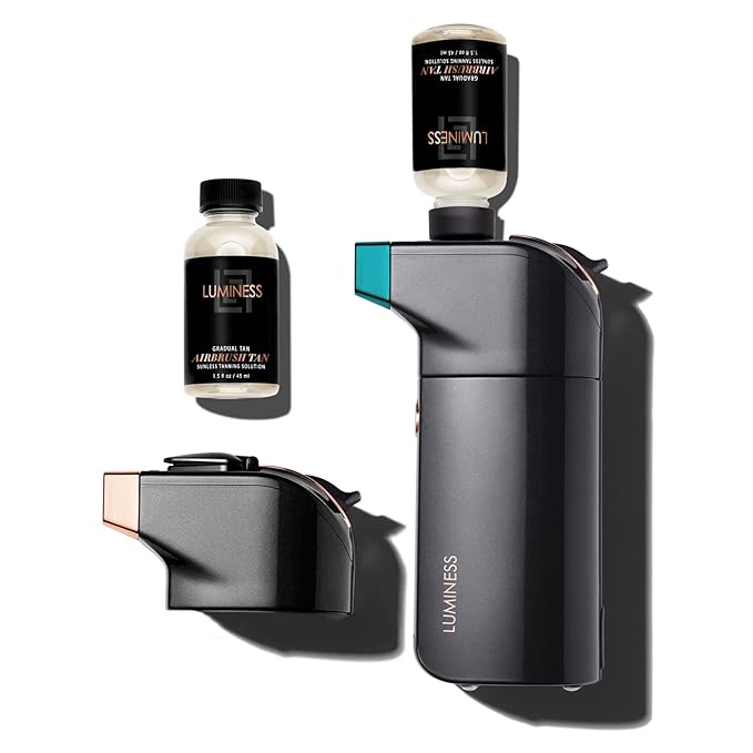 LUMINESS BREEZE DUO TANNING AIRBRUSH SYSTEM, Gradual Tan – Self Tanner Kit includes Breeze Device with Makeup Stylus, Tanning Stylus & Sunless Tanning Solution - Long-Lasting, Buildable, Flawless Tan