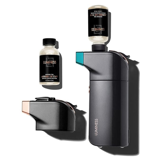 LUMINESS BREEZE DUO TANNING AIRBRUSH SYSTEM, Gradual Tan – Self Tanner Kit includes Breeze Device with Makeup Stylus, Tanning Stylus & Sunless Tanning Solution - Long-Lasting, Buildable, Flawless Tan