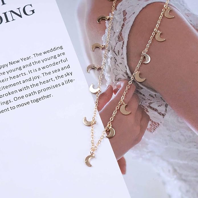 Vintage Moon Dangle Necklace Curved Moon