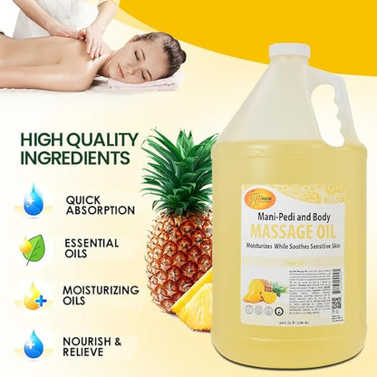 SPA REDI - Massage Oil, Pineapple, 128 Oz - Professional Pedicure, Manicure, Full Body Massage Therapy, Made with Almond Oil, Cotton Seed Oil, Sunflower Oil, Avocado Oil, Essential Oils, Vitamin E