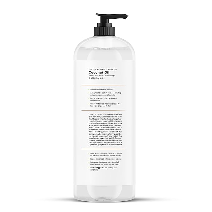 Majestic Pure Fractionated Coconut Oil - Relaxing Massage Oil, Liquid Carrier Oil for Diluting Essential Oils - Skin, Lip, Body & Hair Oil Moisturizer & Softener - 16 fl oz