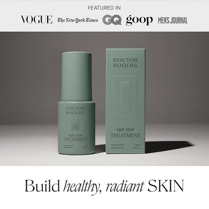 Doctor Rogers Night Repair Treatment. Restoring & Hydrating Face Serum, Anti-Aging Facial Skin Care with Glycolic Acid, Bakuchiol, & Gluconolactone, 1 Ounce (30 ml)