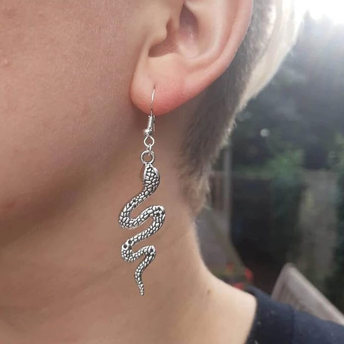 Punk Snake Drop Earrings Silver Snake