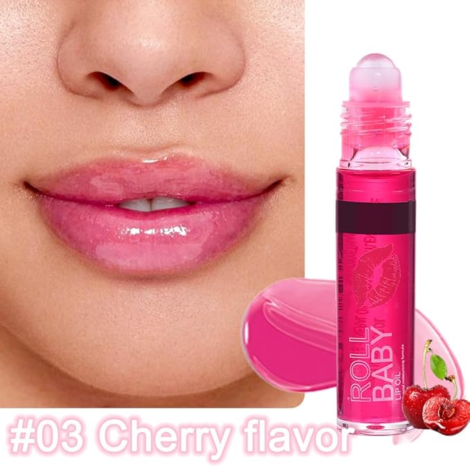 BINGBRUSH Roller Lip Glaze Mirror Lip Gloss, Plumping Magic Mood Lipstick Lip Glaze, High-Shine Clear Lip Stain Lip Balm Lip Care, Longlasting Moisturizing Lip Glow Oil (1Pc 03# Cherry)