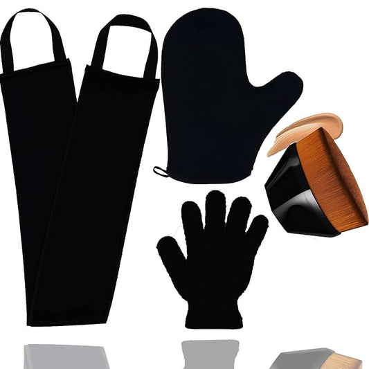 4Pack Self Tanning Mitt Set, 1 Self Tanning Mitt, 1 Self Tanner Lotion Back Applicator, 1 Self Face Tanning Brush, 1 Exfoliating Glove, Self Tan Kit (4pack tanning applicator)