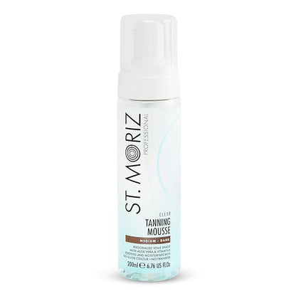 St Moriz Professional Clear Tanning Mousse with Aloe Vera & Vitamin E, Fast Drying Vegan Fake Tan, Medium to Dark (200ml)