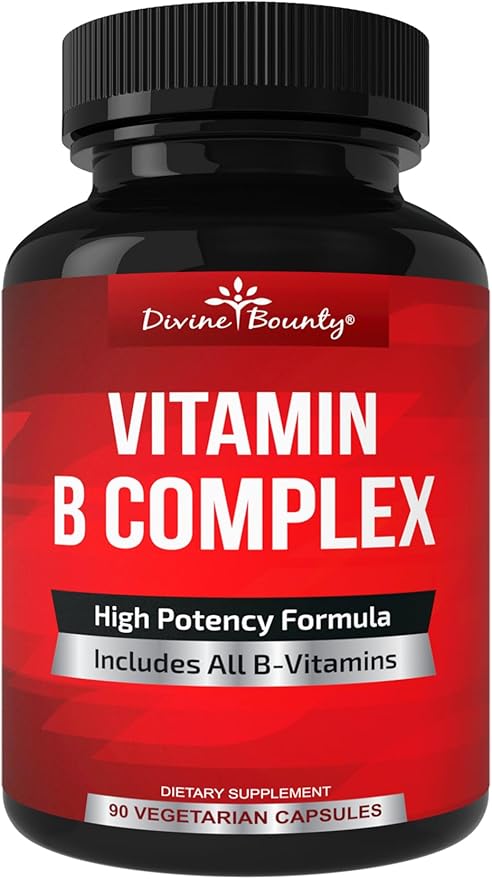 Divine Bounty Super B Complex Vitamins - All B Vitamins Including B12, B1, B2, B3, B5, B6, B7, B9, Folic Acid - Vitamin B Supplement - Support Healthy Energy Metabolism - 90 Vegetarian Capsules
