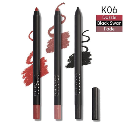 MAEPEOR Matte Lipliner and Eyeliner Kit 3 PCS Smoothly Creamy Lipliner and Eyeliner Pen Set for Daily Wear (3PCS Kit 6)