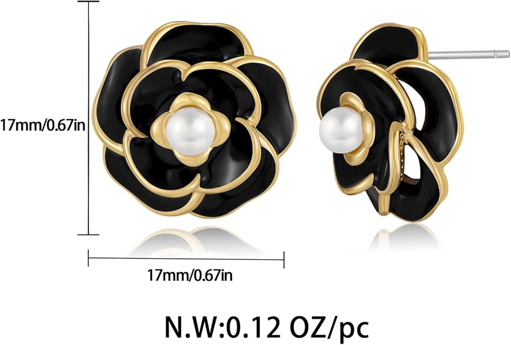 CLASSYZINT Gold/White/Red/Black Flower Stud Earrings