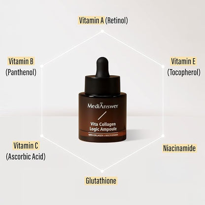 [MediAnswer] Vita Collagen Logic Ampoule, K-Beauty Advanced Firming Serum with 30% Collagen Complex & Multi-Vitamin Complex, Anti-Aging Face Serum (30ml)