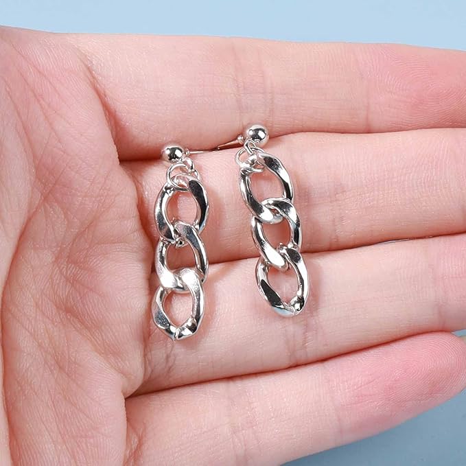 Punk Link Chain Earrings Silver Cable