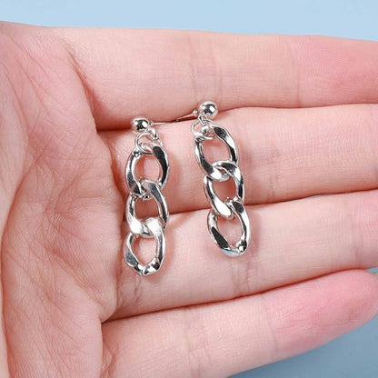 Punk Link Chain Earrings Silver Cable