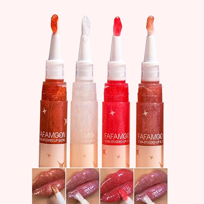 4 PCS Glitter Lip Glow Set,High Shine Shimmer Lipstick,Plumping Hydrating Lip Gloss Oil,Non-Sticky and Lightweight Formula for Lip Color,Long-Lasting Moisturizing Nourishing Lipgloss Makeup