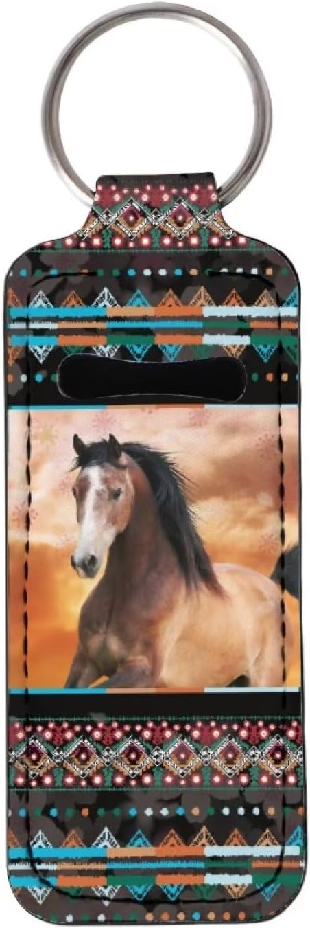 Western Aztec Horse Chapstick Holder Keychain Bag