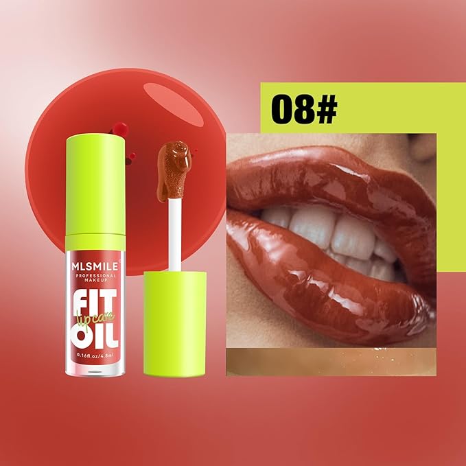 Lip Oil Lip Glaze, Big Brush Head Hydrating Lip Glow Oil,Shiny Transparent Lip Gloss Plumping,Long Lasting Nourishing Non-sticky Fresh Clear Smooth Lip Care (#08)