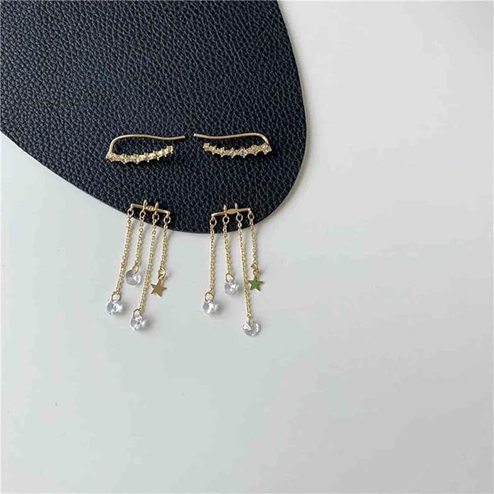 Boho Star Ear Jacket Earrings Gold Cz Star