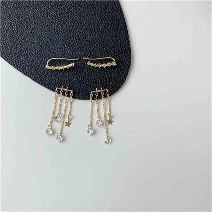 Boho Star Ear Jacket Earrings Gold Cz Star