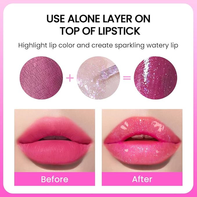 6 Pcs Hydrating Sparkly Lip Oil Lip Gloss,Moisturizing Hydrating